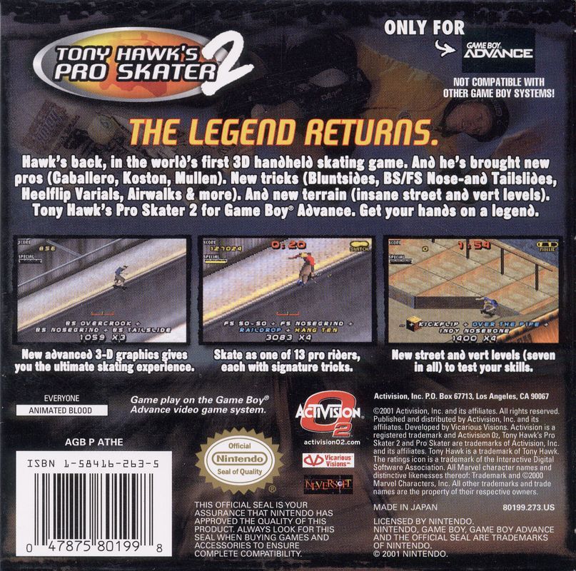 Tony Hawk's Pro Skater 3 for Game Boy Advance Reviews ...