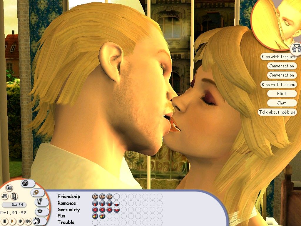 Singles: Flirt Up Your Life! Windows Flirting can eventually end up with some kissing (zoomed enough you can actually see their tongues)