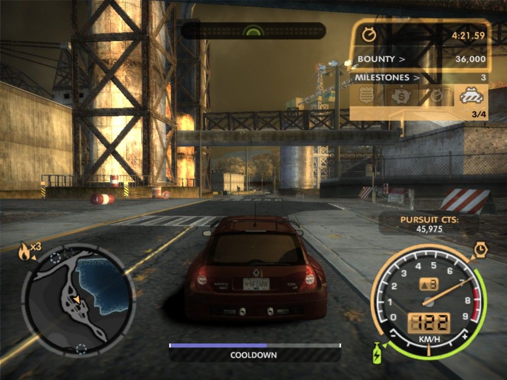 Need for Speed: Most Wanted (Black Edition) Windows Looking for a hideout in order to wait for the cool down.