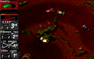 161661-death-rally-dos-screenshot-snake-alley-green-car-in-flamess.png