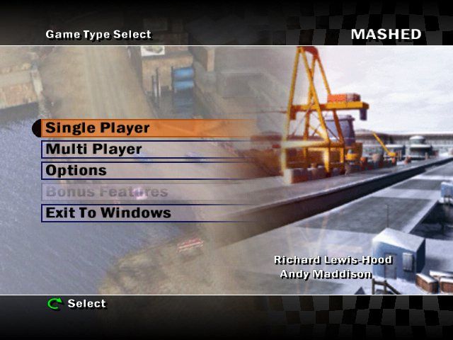 Mashed: Drive to Survive Windows The background of the main menu is animated.