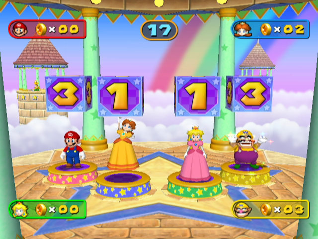 Mario Party 7 GameCube Stop the dice to earn coins.