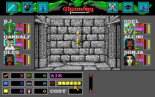 Wizardry: Bane of the Cosmic Forge DOS Trying to cast an air spell (EGA)