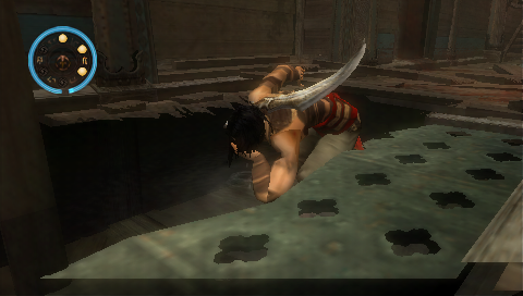 Prince of Persia: Revelations PSP Drinking water to restore health.