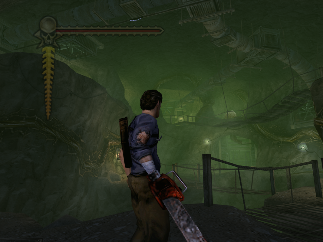 Evil Dead: Regeneration Windows Ash in the mines. Don't breathe that in Ash, it's poison.