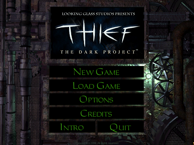 Thief: The Dark Project Windows Title screen.