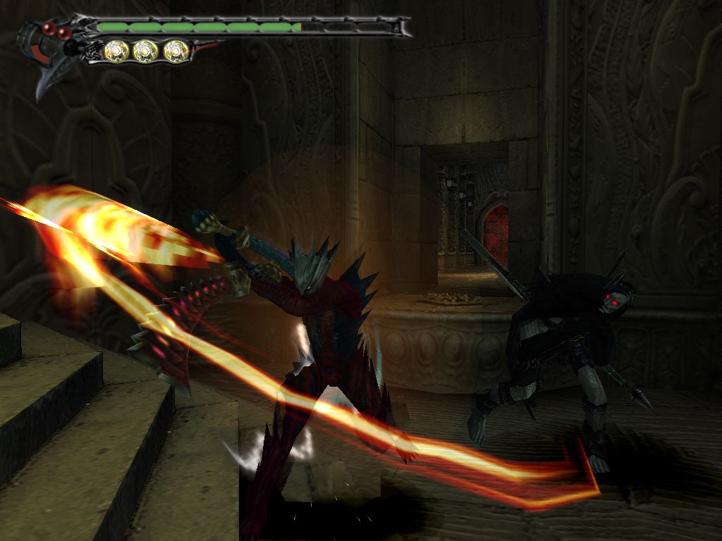 Devil May Cry 3: Dante's Awakening (Special Edition) Windows Devil trigger mode increases your attack power and transforms you into a weird purple alien thing.