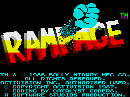 Rampage ZX Spectrum Title screen and credits