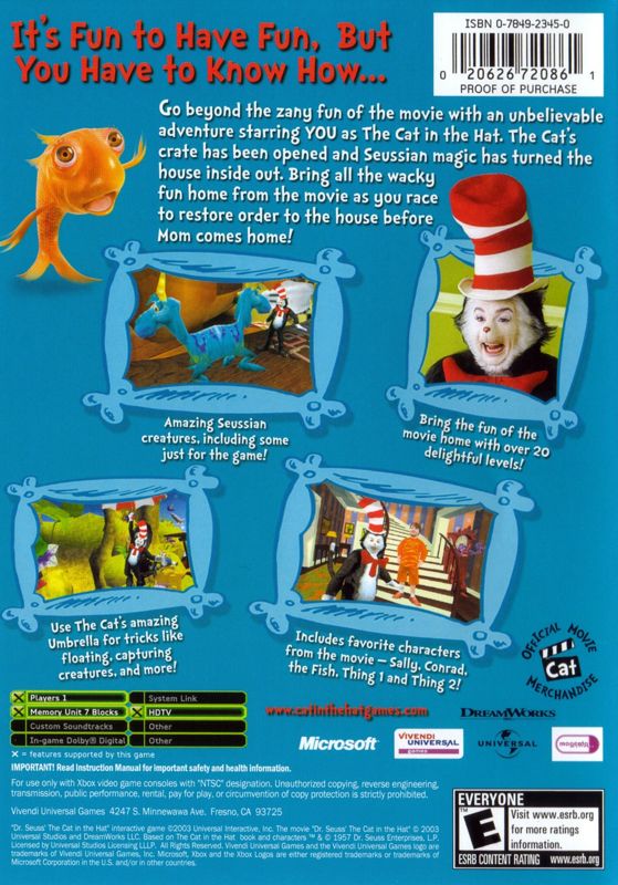 Dr. Seuss' The Cat in the Hat (2003) Xbox box cover art MobyGames