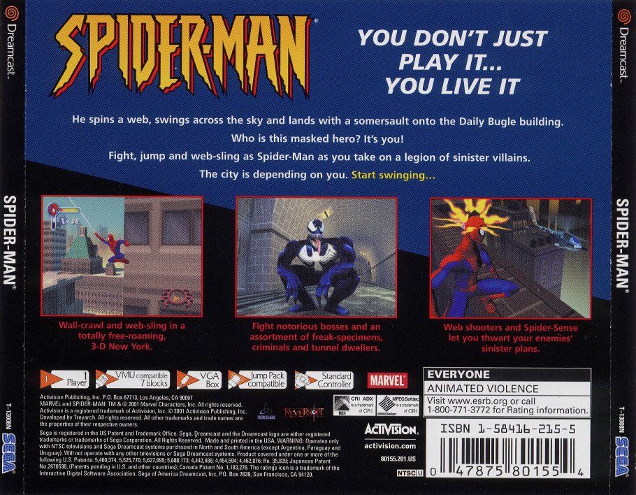 Spider-Man Dreamcast Back Cover