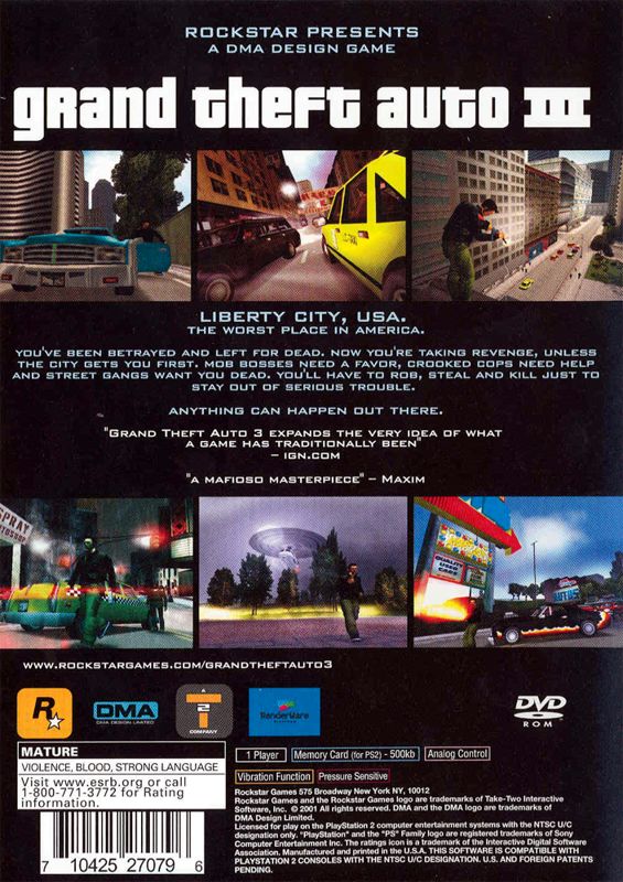 Grand Theft Auto III PlayStation 2 Back Cover