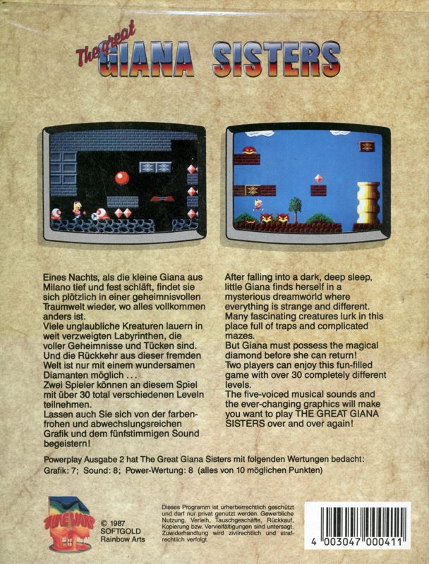 The Great Giana Sisters Amiga Back Cover