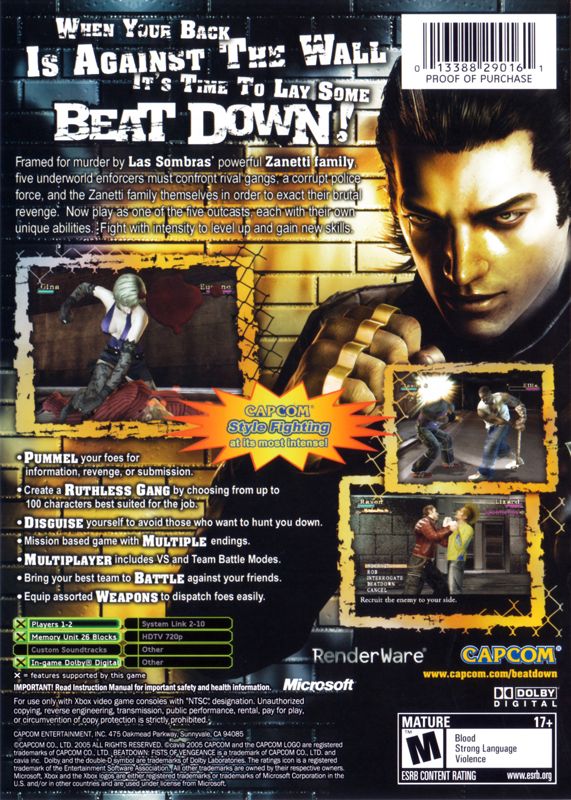 Beat Down: Fists of Vengeance Xbox Back Cover