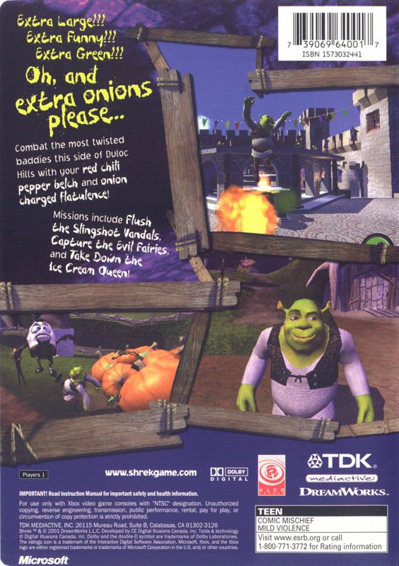 Shrek Xbox Back Cover