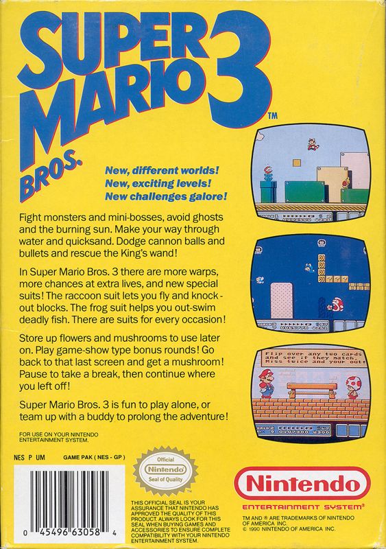 Super Mario Bros. 3 NES Back Cover