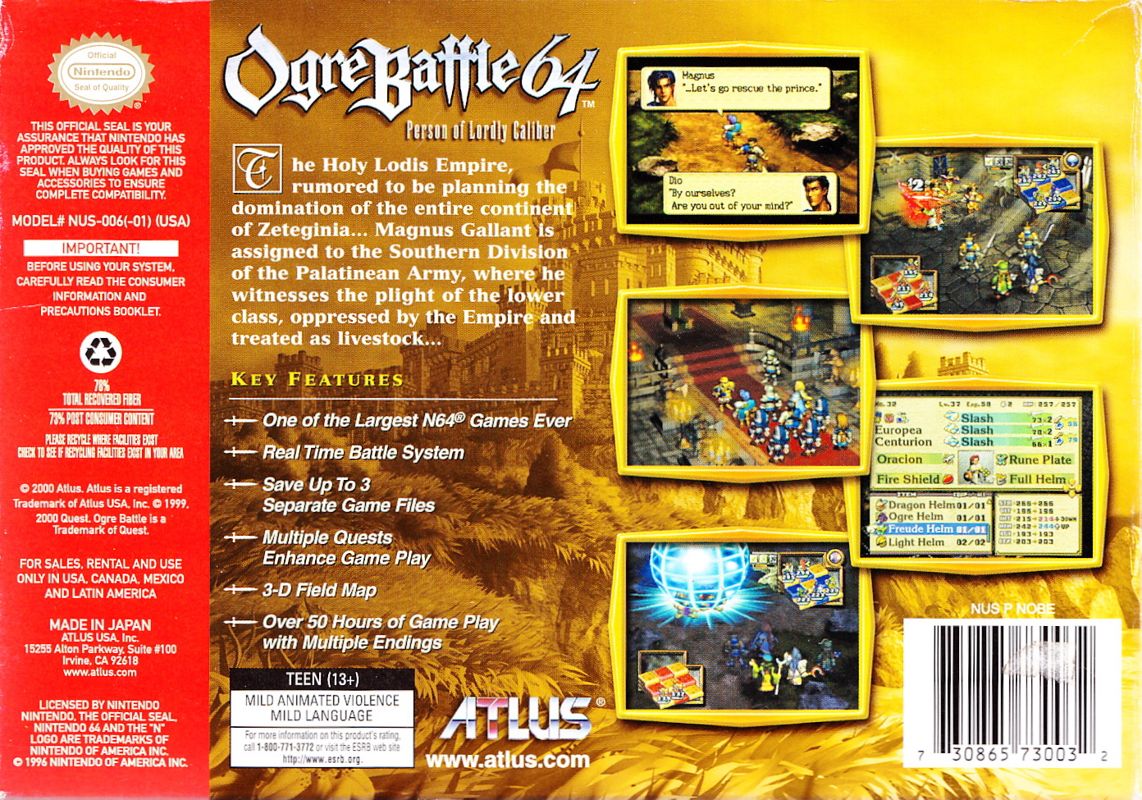 Ogre Battle 64: Person of Lordly Caliber Nintendo 64 Back Cover