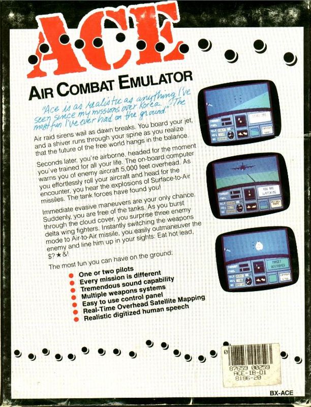 ACE: Air Combat Emulator DOS Back Cover
