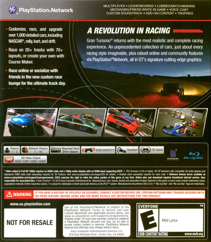 Gran Turismo 5 (Collector&#x27;s Edition) PlayStation 3 Other Keep Case - Back