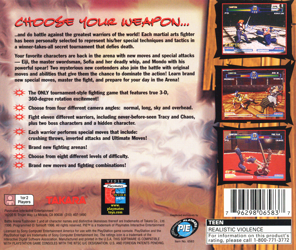Battle Arena Toshinden 2 PlayStation Back Cover