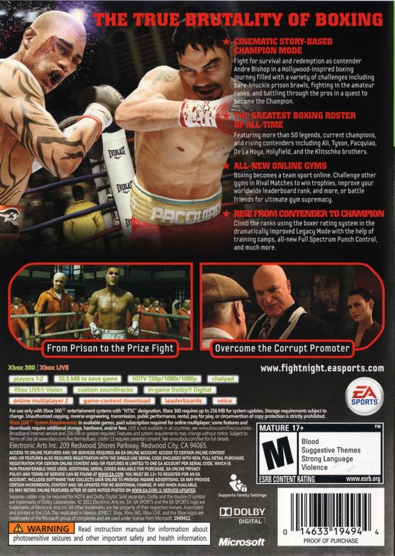 Fight Night Champion Xbox 360 Back Cover