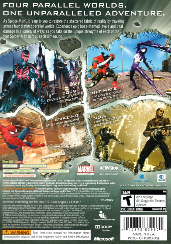 Spider-Man: Shattered Dimensions (2010) box cover art - MobyGames