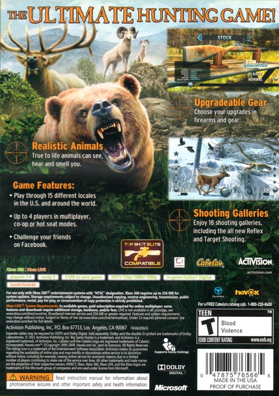 Cabela S Big Game Hunter 2012 2011 Xbox 360 Box Cover Art