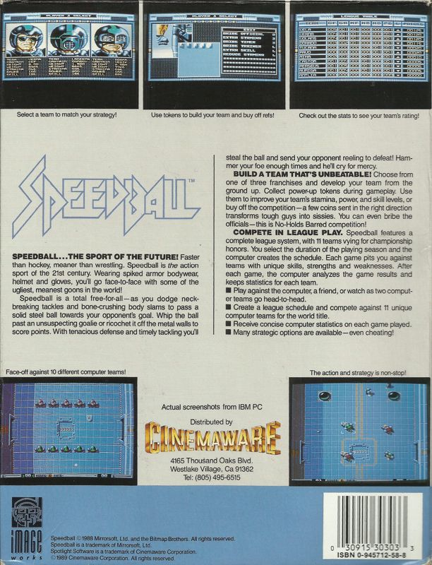 Speedball DOS Back Cover