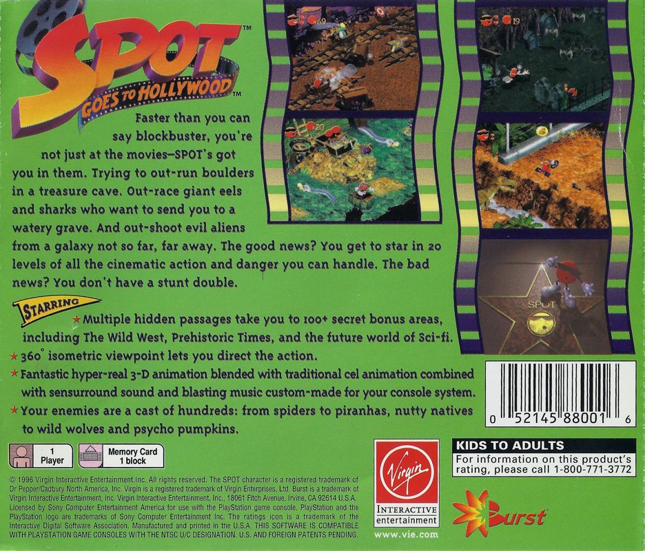 Spot Goes to Hollywood (1996) PlayStation box cover art - MobyGames