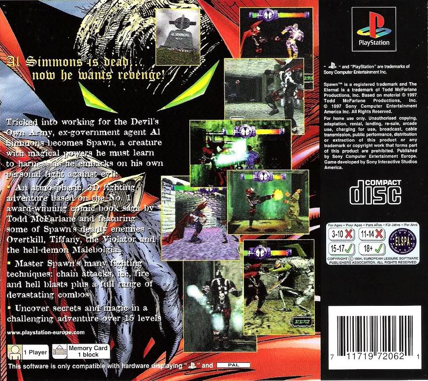 Spawn: The Eternal PlayStation Back Cover