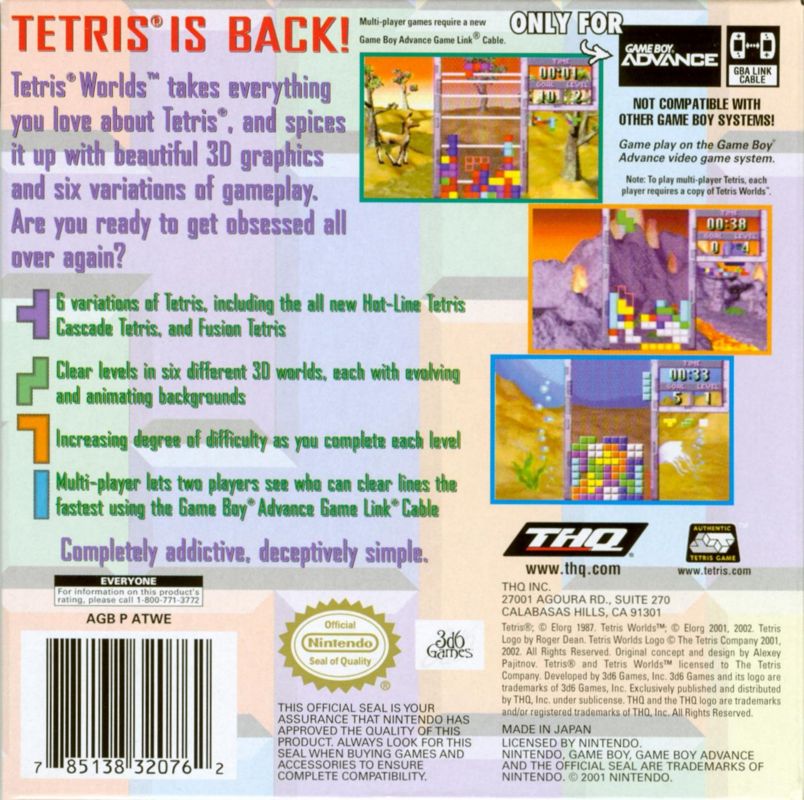 Tetris Worlds (2001) Game Boy Advance box cover art - MobyGames