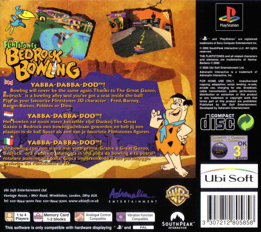 The Flintstones: Bedrock Bowling PlayStation Back Cover