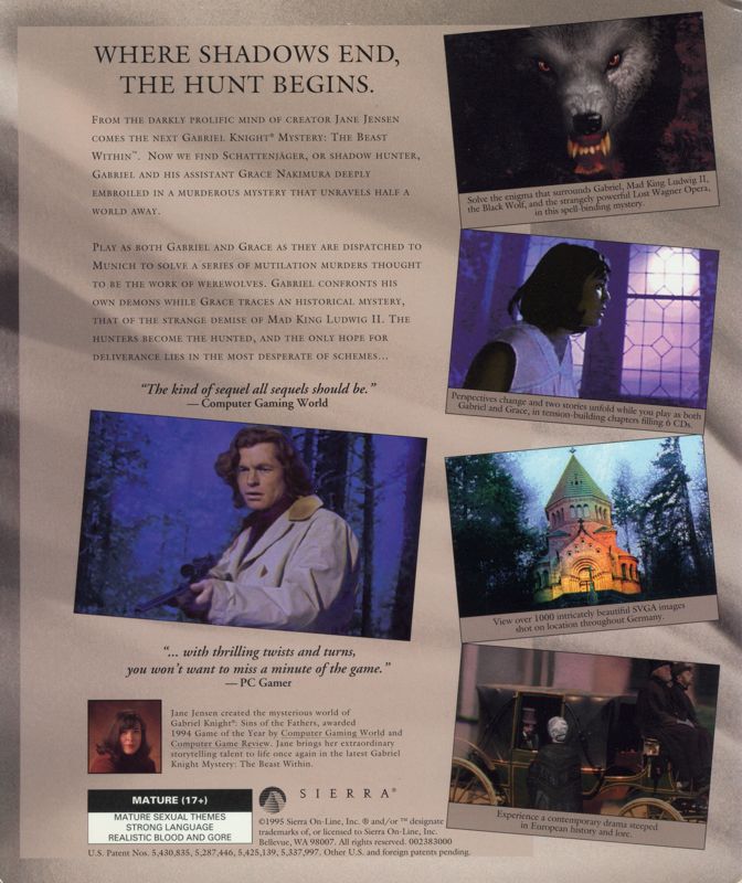 The Beast Within: A Gabriel Knight Mystery DOS Back Cover