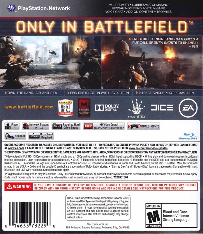 Battlefield 4 PlayStation 3 Back Cover