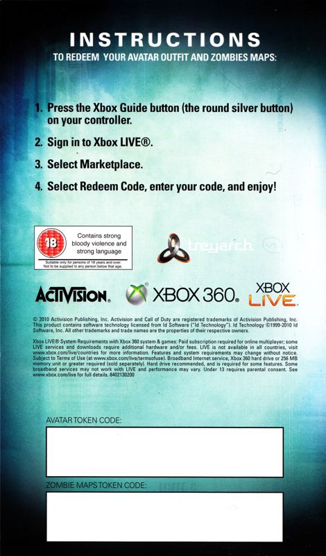 Call of Duty: Black Ops (Hardened Edition) Xbox 360 Other DLC Code - Back