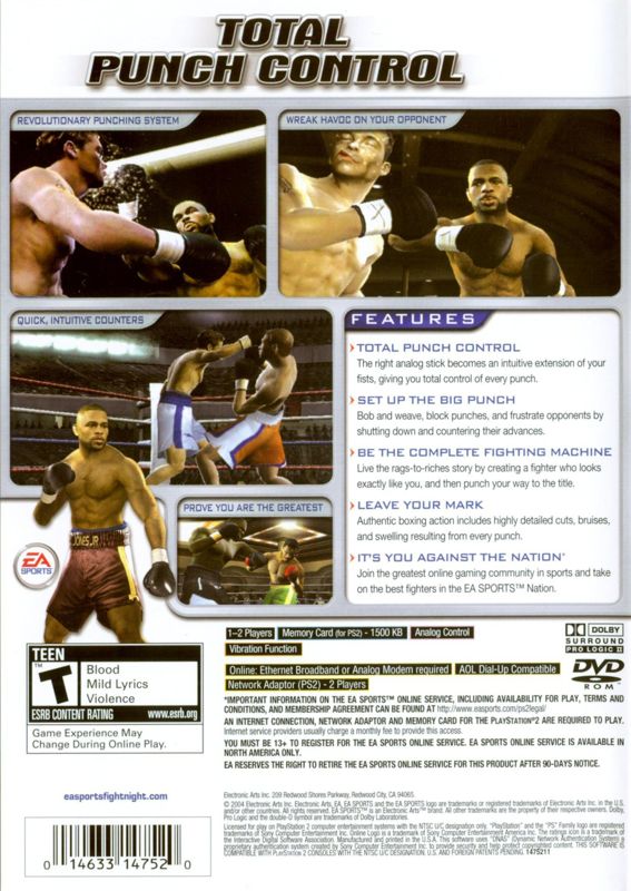 Fight Night 2004 PlayStation 2 Back Cover