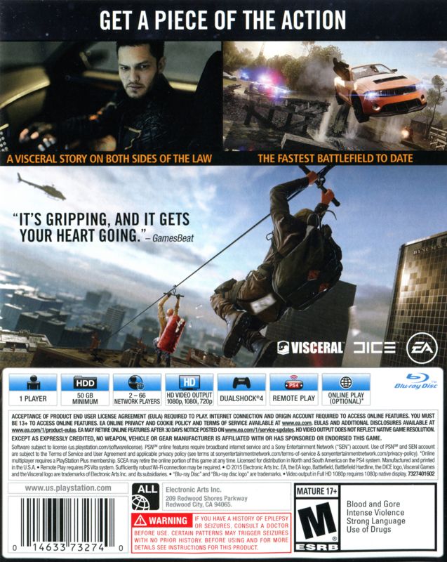 Battlefield: Hardline PlayStation 4 Back Cover
