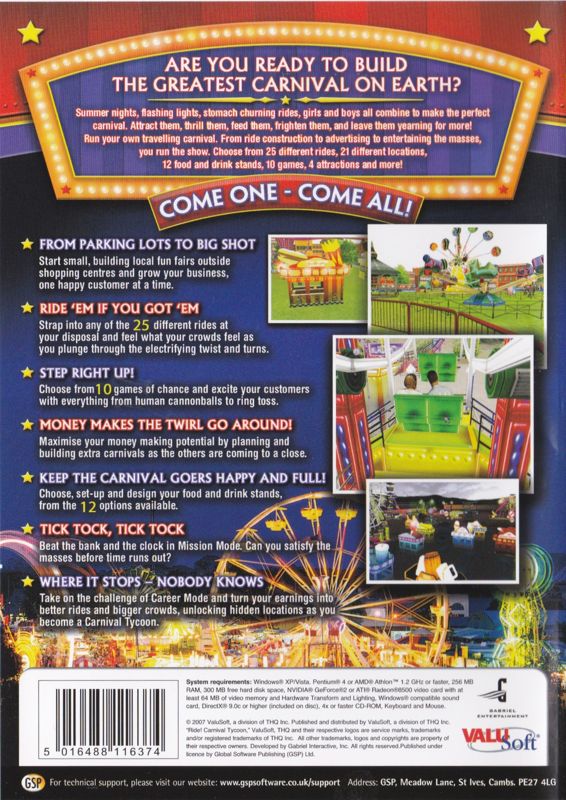 Ride! Carnival Tycoon (2007) Windows box cover art - MobyGames