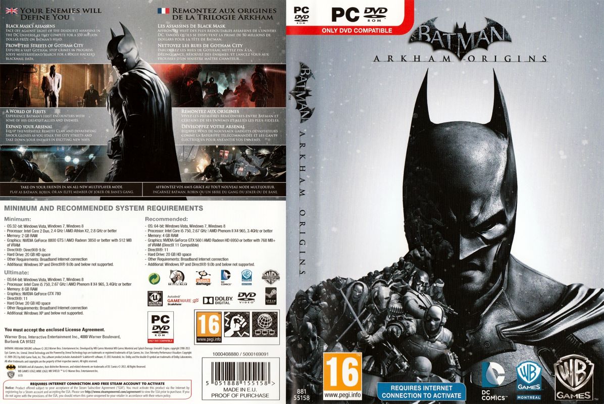 Batman: Arkham Origins (2013) PlayStation 3 box cover art ...