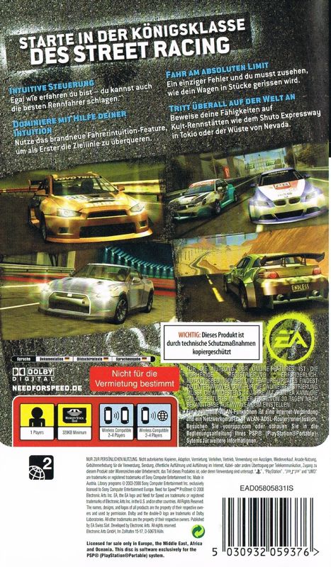 Need For Speed Prostreet 08 Psp Box Cover Art Mobygames