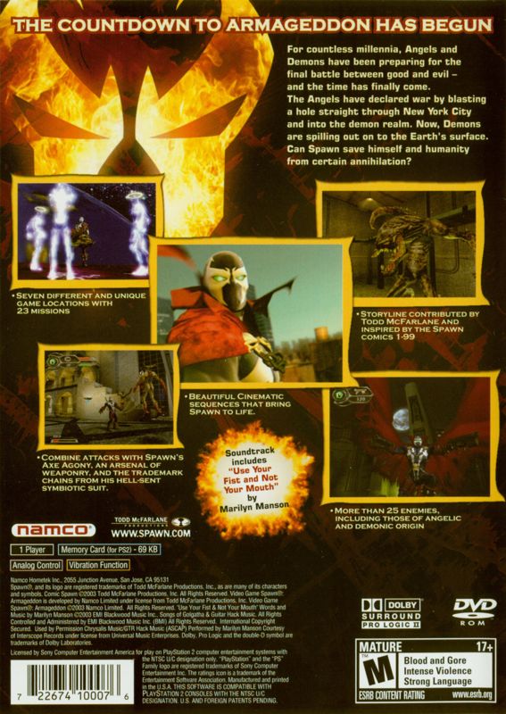 Spawn: Armageddon PlayStation 2 Back Cover