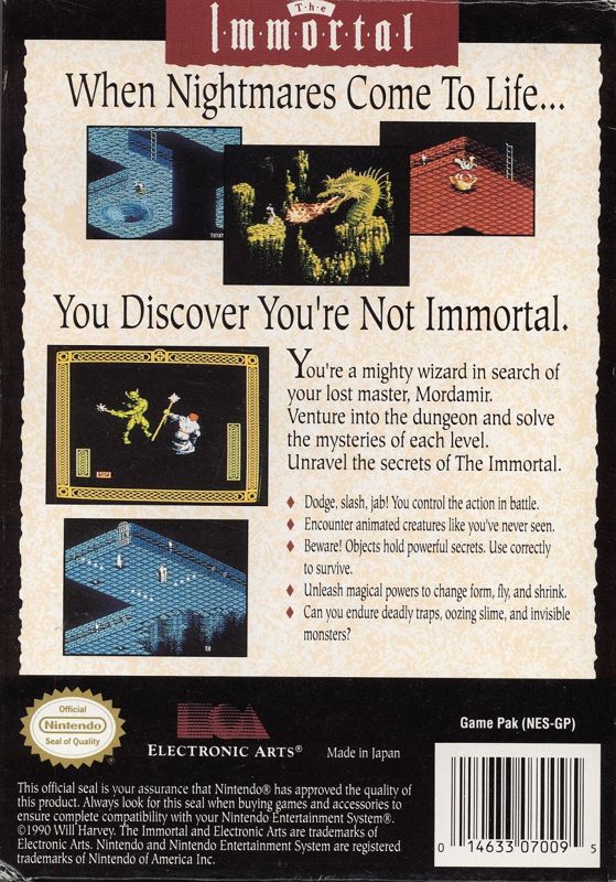 The Immortal NES Back Cover
