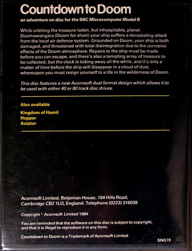 Countdown to Doom BBC Micro Back Cover