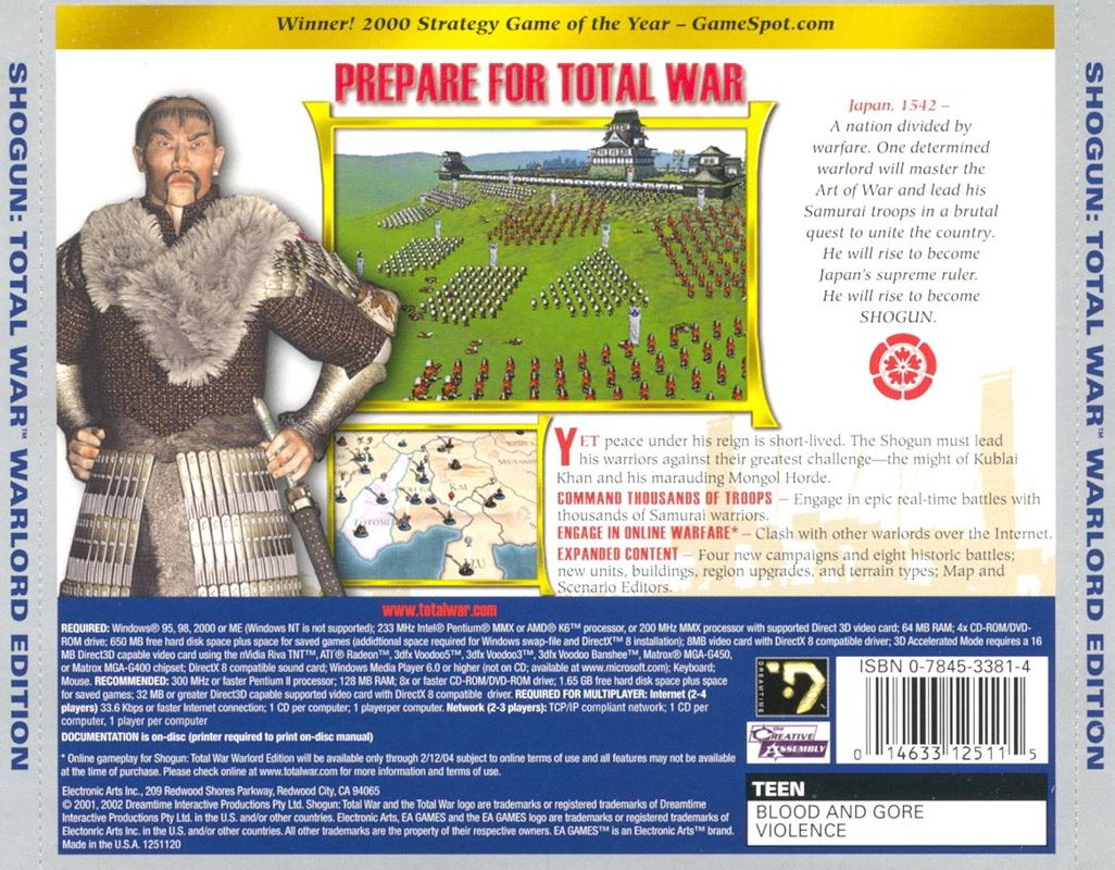Shogun: Total War - Warlord Edition Windows Back Cover