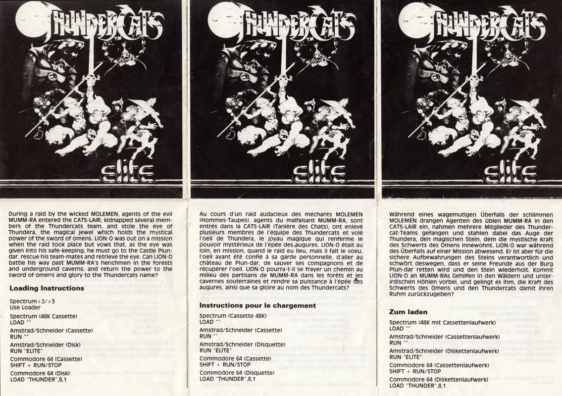 Thundercats ZX Spectrum Other foldable instructions side A
