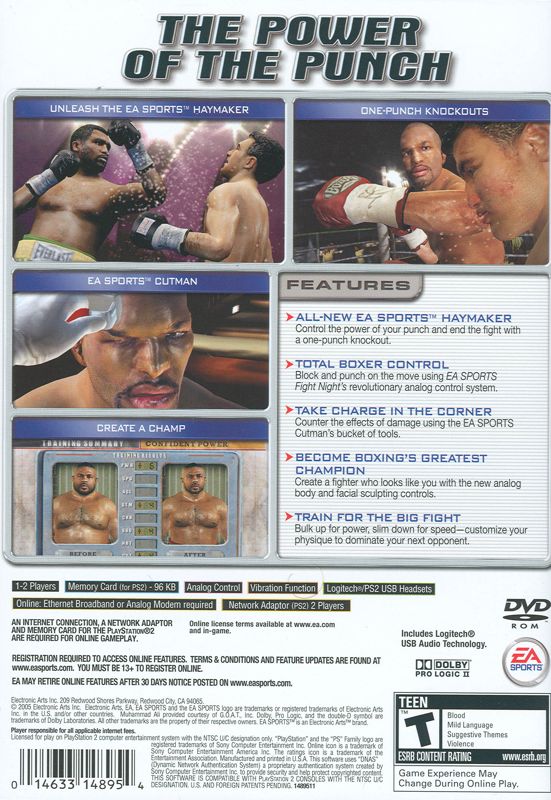 Fight Night Round 2 PlayStation 2 Back Cover