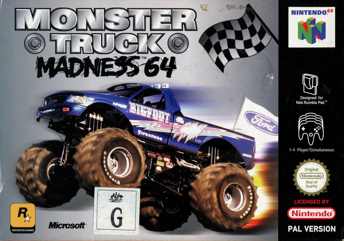 Monster Truck Madness 64 (1999) Nintendo 64 box cover art - MobyGames