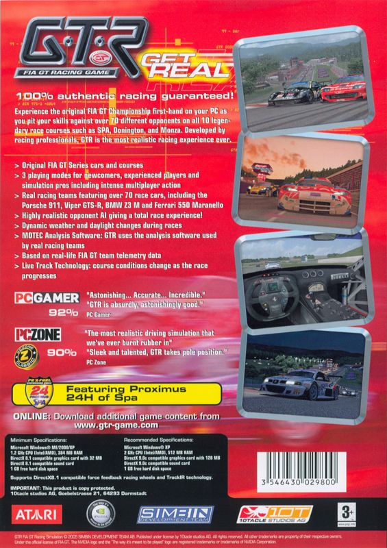 GTR: FIA GT Racing Game (2004) Windows box cover art - MobyGames
