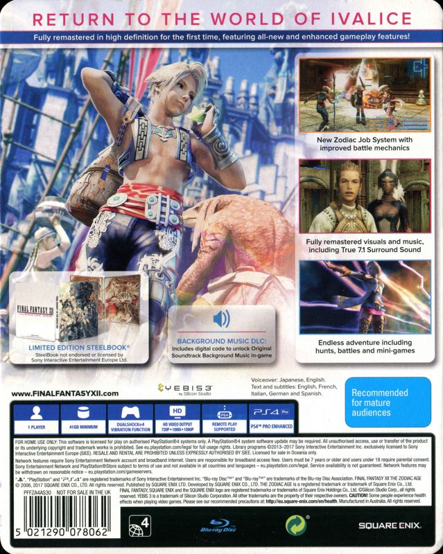 Final Fantasy Xii The Zodiac Age Limited Steelbook Edition 17 Playstation 4 Box Cover Art Mobygames
