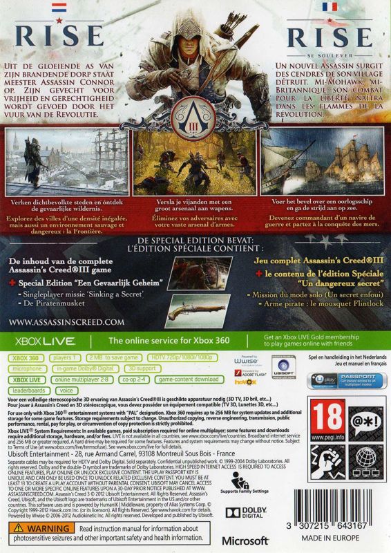 Assassin's Creed III (Special Edition) (2012) Xbox 360 box cover art ...
