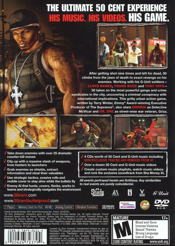50 Cent: Bulletproof PlayStation 2 Back Cover